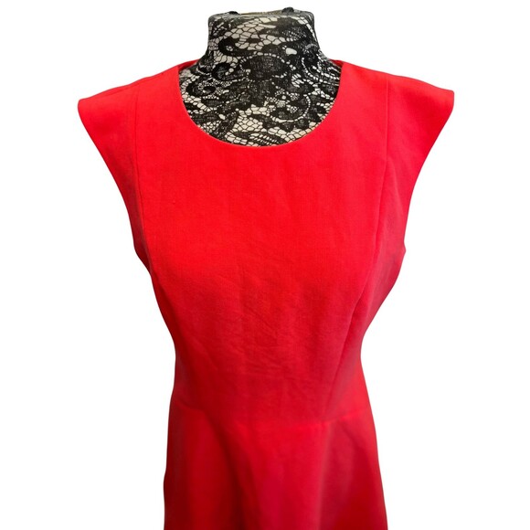 H&M Dress Scuba Short Sleeveless Pink Neon Fit Flare Drop Waist Peplum Zipper 14 - Picture 10 of 16